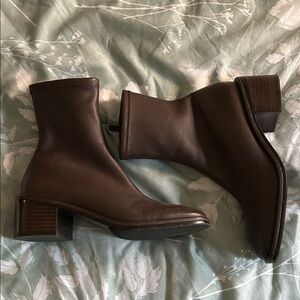 Women's Brown Leather Ankle Boots - Sleek Block Heel
